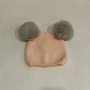Hanna Andersson Peach Knit Hat with Pom Poms